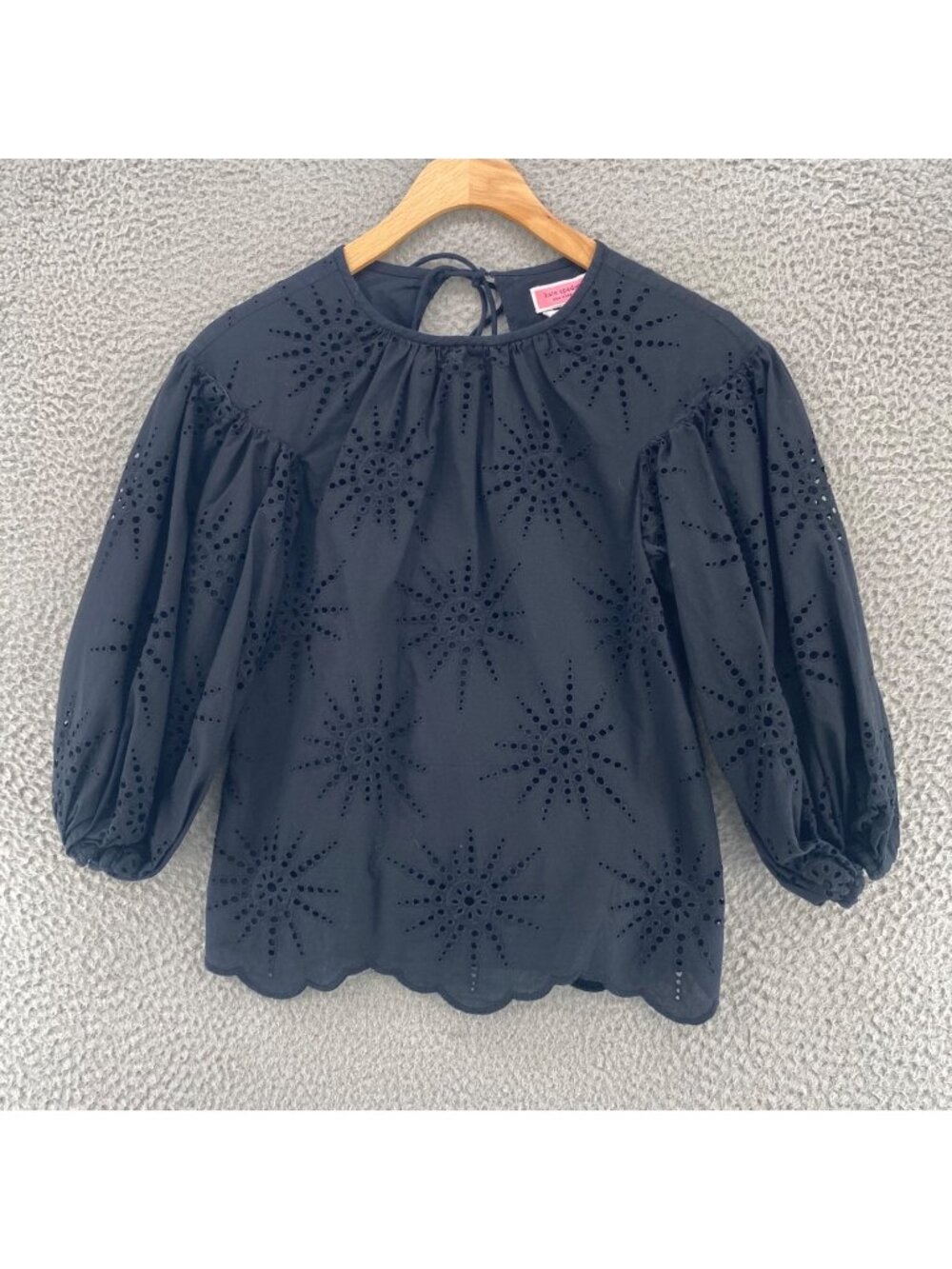 Kate Spade New York Top Womens XXS Black Cotton Eyelet Lace 3/4 Balloon Sleeve